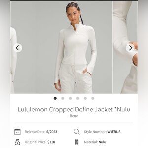 Lululemon White Cropped Define Jacket